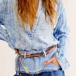 Free People- Anguilla Washed Tunic. Blue - Size M